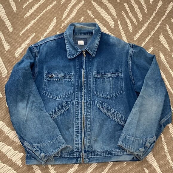Vtg Rare Distressed & Faded Lightweight OshKosh B’Gosh Denim Workwear Jacket 44R - Picture 1 of 17